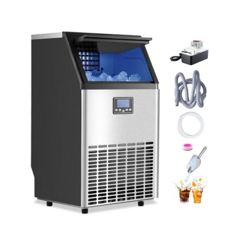 Picture of Vevor ZHSKU00000000000156 100 lbs & 24H Commercial Ice Maker Machine - 33 lbs Storage Capacity Ice Maker with Drain Pump - 45 Ice Cubes in 15 Minutes - LED Digital Display Freestanding Self-Cleaning
