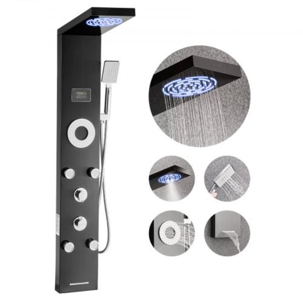 Shower Panel Tower System - Rainfall Shower Head - 53 in. Brushed Stainless Steel - 6-Function Faucet - 5 Body Jets - Handheld - Tub Spout