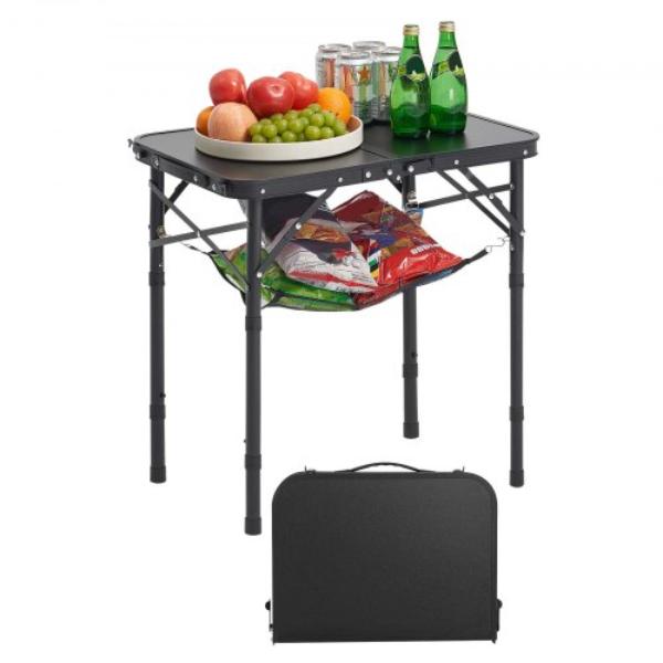 MDBKHWZDZ24YUV8KO001V0 Folding Camping Table - Adjustable Height Portable Side Tables - Aluminum MDF Beach Table - Black - 24 x 16 in.