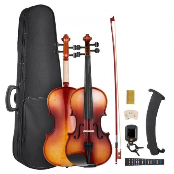 4-4 Full Size Violin Fiddle Set for Adult Beginners & Students - Solid Wood Instrument with Hard Case, Bow & Accessories - Glossy Brown