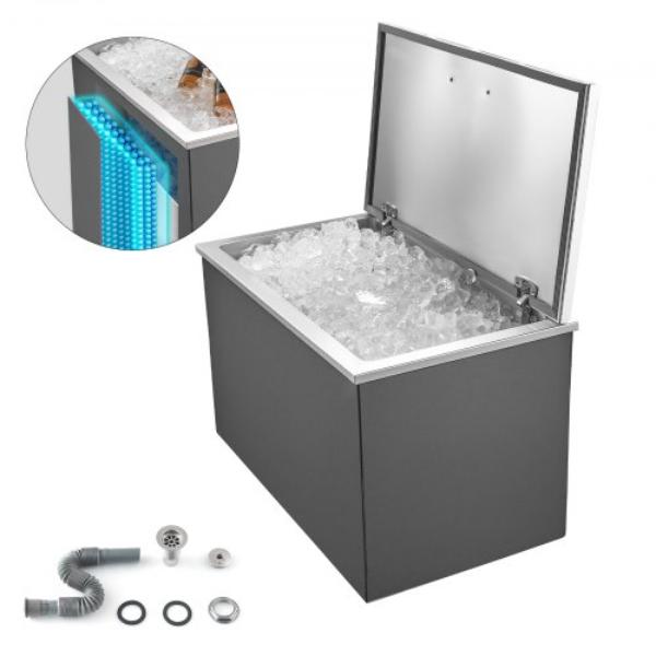 Drop-in Ice Chest - 28 x 16 x 17 in. Stainless Steel Cooler - 87.6 qt. Commercial Ice Bin with Flip Lid for Outdoor Kitchen Patio Bar