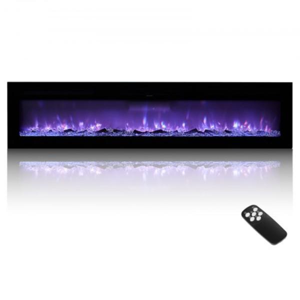 60 in. Electric Fireplace - Wall Mounted Recessed Fire Place - Remote Control - Timer - 1500W - Adjustable Flame Color Brightness - Touch Screen