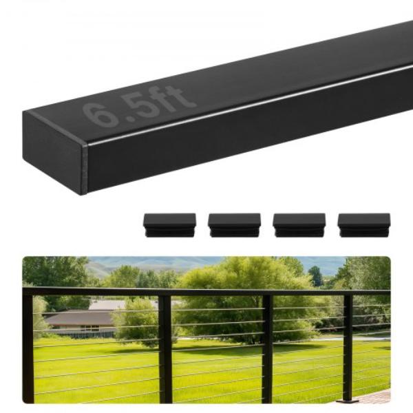 6.5 ft. Stainless Steel Handrail - Rectangular Top Stair Deck Hand Rail - Adjustable Metal Stair Rail for Cable Railing Kit, Matte Black