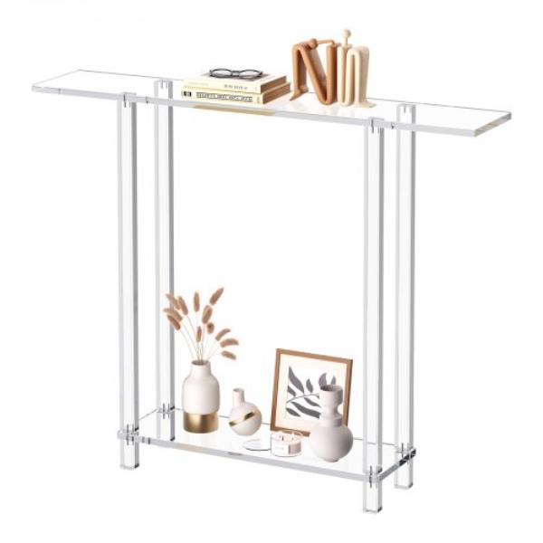 YKLZXGZCZKJX7IM2C001V0 Acrylic Console Table - 2 Tiers Narrow Side Desk - Transparent Entry Desk - Clear - 7.6 x 39.4 x 31.5 in.
