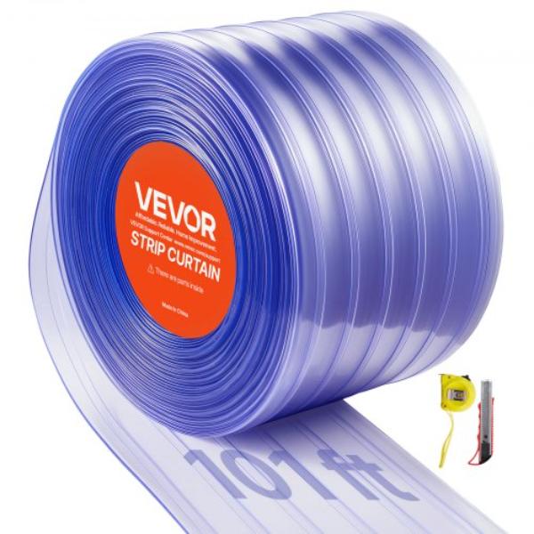 Picture of Vevor JZPVCML101FT04O5S001V0 Clear PVC Strip Curtain - 101 ft. x 12 in. - Ribbed Plastic Door Strip Bulk Roll - Walk in Freezer Cooler Curtain Strips for Doorways of Supermarket Garage Warehouse