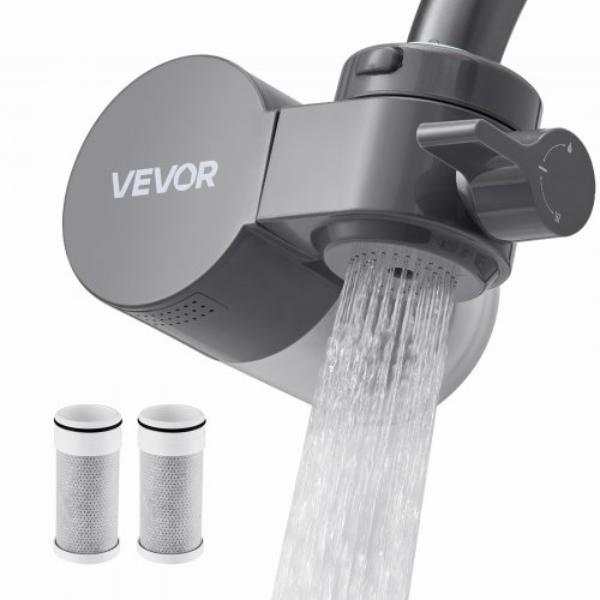 Picture of Vevor QJGSKWSLTLSQ0W6WA002V0 Faucet Mount Water Filter - Horizontal Water Purifier - Carbon Fiber Filter - Removes Chlorine Lead - 3 Filters for Most Kitchen or Bathroom Faucets - Gray
