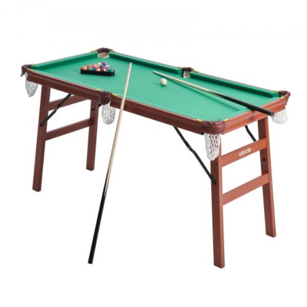 Folding Pool Table - 4.5 ft. Portable Billiards Table - Foldable Brown with Blue Cloth - Game Set Includes Ball - Cue - Rack - Chalk - Brush