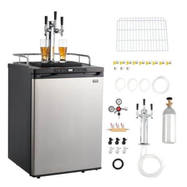 Picture of Vevor SJJSLSPJFPQSP4HVG001V1 Beer Kegerator - Triple Tap Home Draft Beer Dispenser - Full Size Keg Refrigerator with 5lbs CO2 Tank - Holds 2 Sixth - 2 Slim - 3 Ball Lock Kegs - 162 Liter