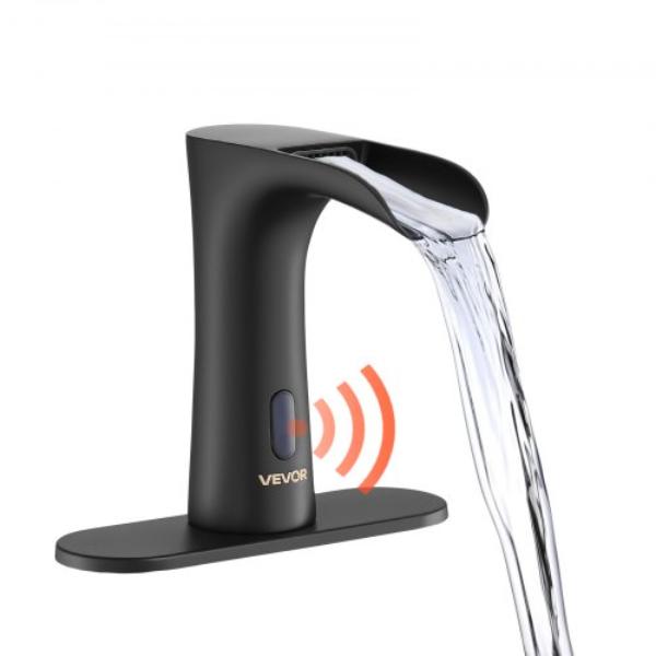 Touchless Bathroom Sink Faucet - Automatic Motion Sensor Waterfall Toilet Faucet - Matte Black - Hot & Cold Water for 0.562 in. Pipe Commercial