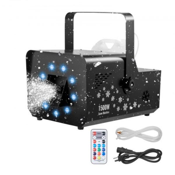 1500W Snow Machine - RGB DMX512 Control - 9 LED Lights - Wireless Remote - High Output - 5 Liter Tank - Portable DJ Stage Snow Maker