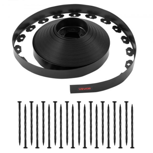 Landscape Edging - 100 ft. x 1.5 in. Plastic Garden Border Edging with 120 Spikes No Dig Flexible Lawn Edgings Roll UV-Resistant Mini Fence Borders