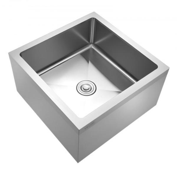 Stainless Steel Floor Mop Sink - 24 x 24 x 13 in. 304 Stainless Steel with 3-in-1 Filter & Wall-Mounted Bracket for Balcony & Bathroom