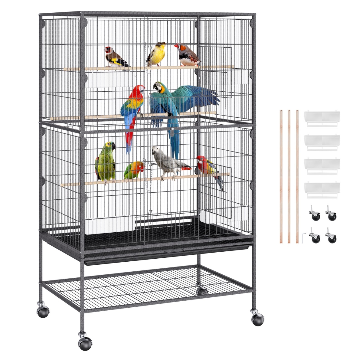 Picture of Vevor YTSNL312052IBWVKVV0 52 in. Standing Large Bird Cage - Wrought Iron Flight Bird Cage for Parakeets - Cockatiels&#44; Parrots&#44; Macaw with Rolling Stand & Tray