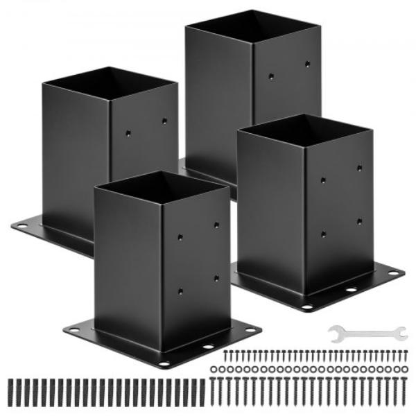 QBLZDZTG4J20OWF6J001V0 6x6 Post Base - Black - Heavy Duty Carbon Steel Post Brackets for Deck Railing Support - Inner Size 5.6 x 5.6 in. - 4 Piece