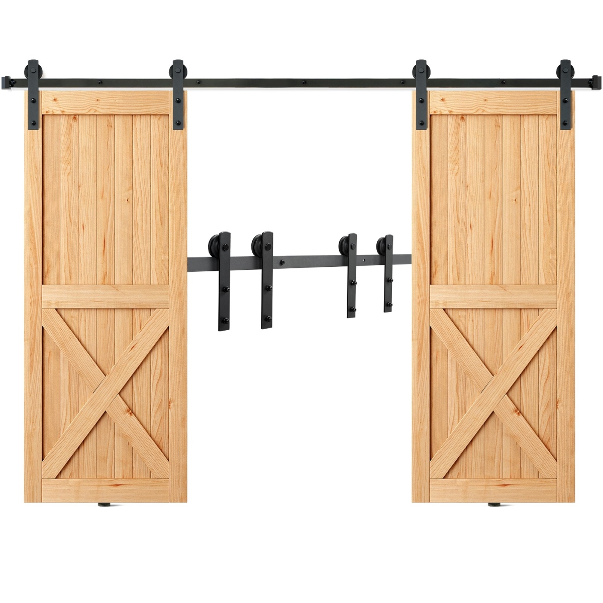 8 ft. Sliding Barn Door Hardware Kit, 330 lbs Heavy Duty Barn Door Track Kit for Double Doors
