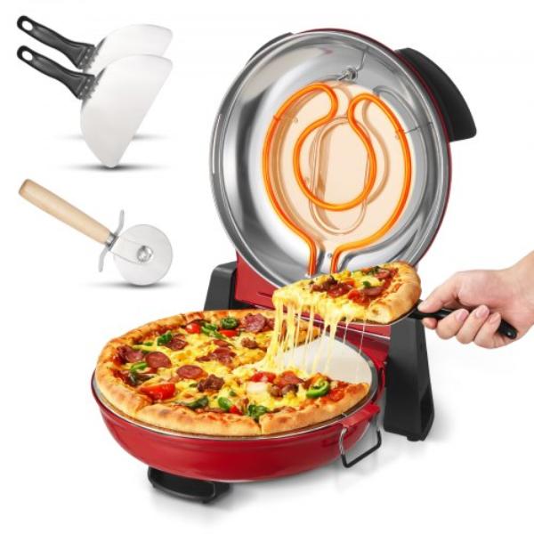 Picture of Vevor JSKSXNWDB12YX16B9001V1 Electric Pizza Maker - 12 in. - 1200W - Red - Heats up to 788 deg F - 5-Mode Temperature Control - Viewing Window - Cordierite Stone
