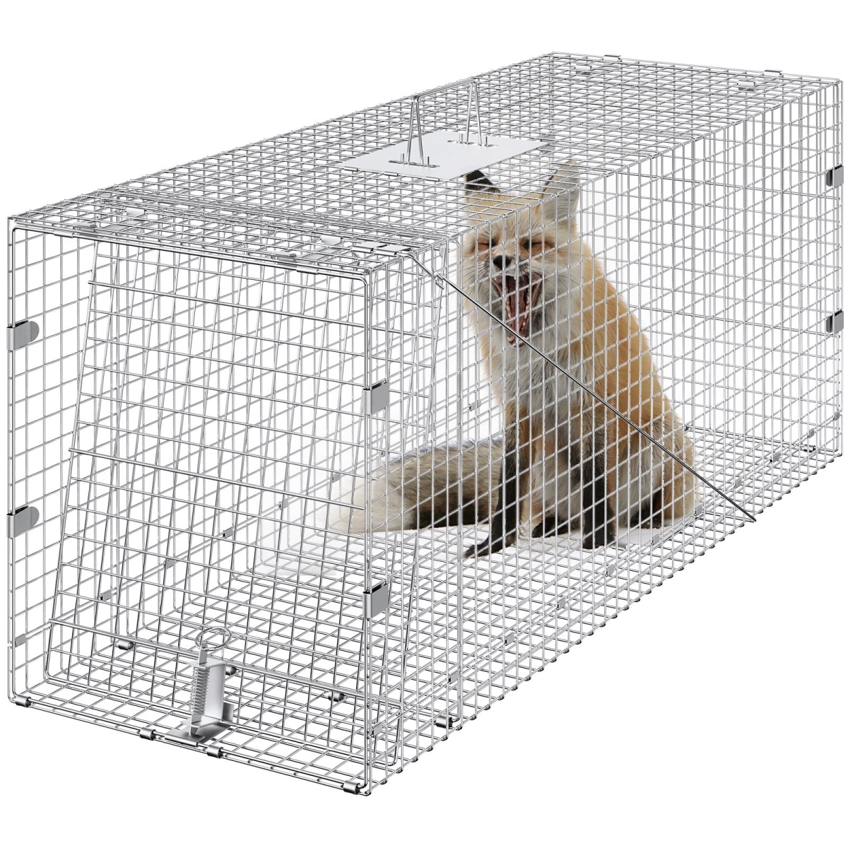 50 x 20 x 26 in. Live Animal Cage Trap, Humane Cat Trap Galvanized Iron, Folding Animal Trap with Handle for Stray Dogs