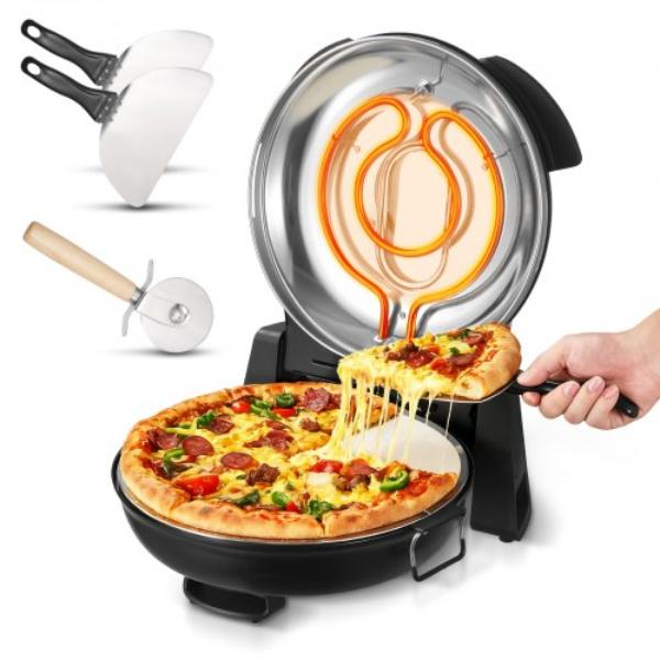 Picture of Vevor JSKSXNWDB12YLFMJX001V1 12 in. Electric Pizza Maker - 1200W Electric Pizza Cooker - Black - Heats up to 788 deg F - 5-Mode Temperature Control - Viewing Window