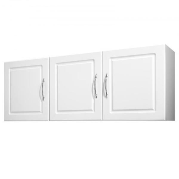 2-Tier Wall Mounted Hanging Cabinet - White - Cupboard Storage with 3 Doors for Kitchen - Bathroom - Laundry - 12.44 x 54 x 20.31 in.