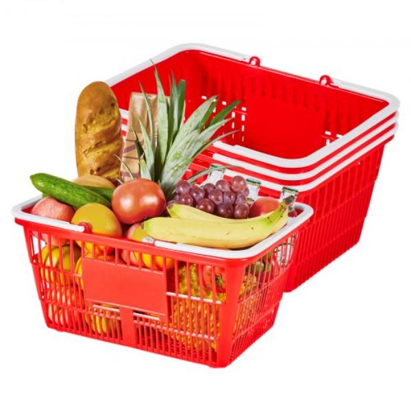 Picture of Vevor DSBDGWL4PCSHW85HM001V0 Shopping Baskets - 21 Liter Stackable PE Plastic Grocery Baskets - Red - 4 Piece