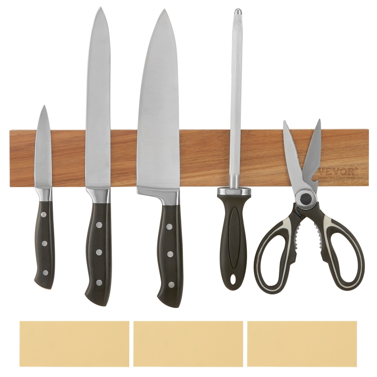 Picture of Vevor BGCXDJJ16YC0I6DSYV0 Magnetic Knife Holder with Enhanced Strong&#44; 16 in. No Drilling Knife Strips Organizer for Wall&#44; Multifunctional Storage Acacia Wood Knives Rack