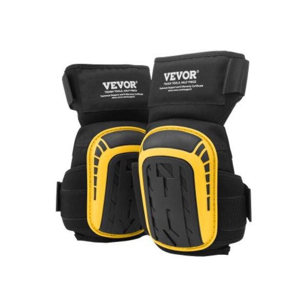 Knee Pads - Heavy Duty Construction - Yellow & Black - Extended with 2 Straps - Anti-slip Foam Gel for Gardening Flooring Roofing Cleaning