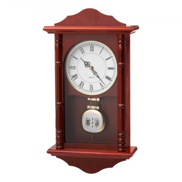 ZFZSM18INCHS0BGWV001V0 Grandfather Clock - 18 in. Classic Vintage Pendulum Clock - Cherry Tone - Pine Wood & MDF Wall Clocks with Quartz Movement