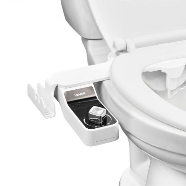 Bidet Attachment - 0.3 in. Ultra Thin - Dual Retractable Nozzles - Adjustable Water Pressure - Non-Electric Cold Water Sprayer - White