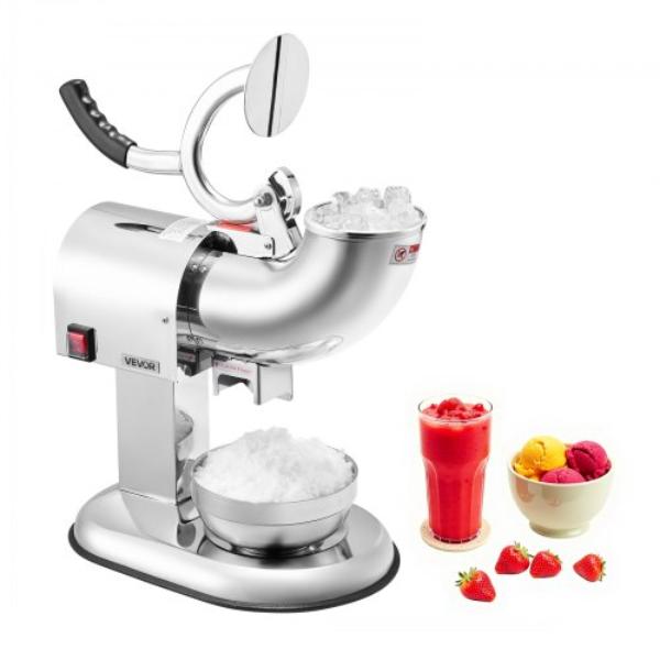 Picture of Vevor SBJJGKBXGS44OCR54001V1 Ice Crusher Machine - 440 lbs Per Hour - Electric - 4 Blades - Snow Cone Maker - All Stainless Steel - Shaved Ice Machine - Bowl & Cover - 350W - Silver