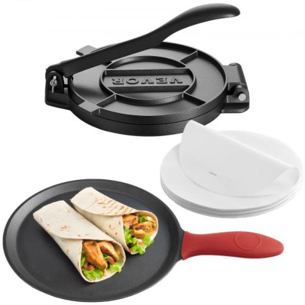 Picture of Vevor SYSBBYZTSD8Y5NKP2001V0 Tortilla Press - 8 in. Cast Iron Tortilla & Roti Maker - Heavy Duty Tortilla Dora Press - Pataconera Makers with Handle - Dough Taco Press for Flour Tortilla - 100 Piece