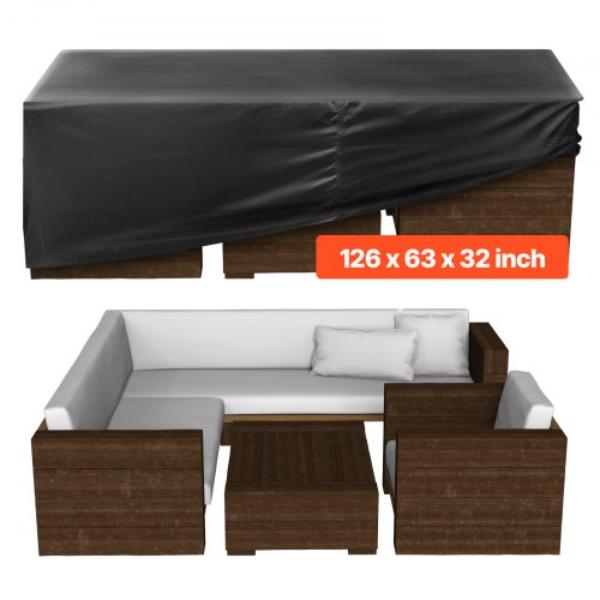 FXJJZNJB1266BTTBB001V0 Heavy Duty Waterproof Outdoor Dining Table & Chairs Cover - Large Rectangular Patio Table Covers - Black - 12 x 63 x 28H in.