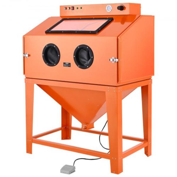 Sandblasting Cabinet - 115 gal Heavy Duty Steel with 31 gal Media Hopper - Dual Blasting Guns - 1.6HP Dust Collector for Surface Finishing