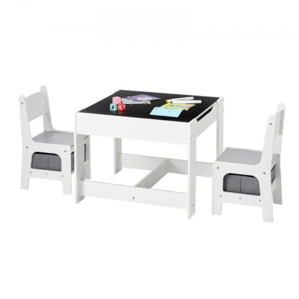 DCWETZYBSYZE43XZW001V0 Kids Table & 2 Chairs Set - Toddler Table & Chair Set - Wooden Desk - White
