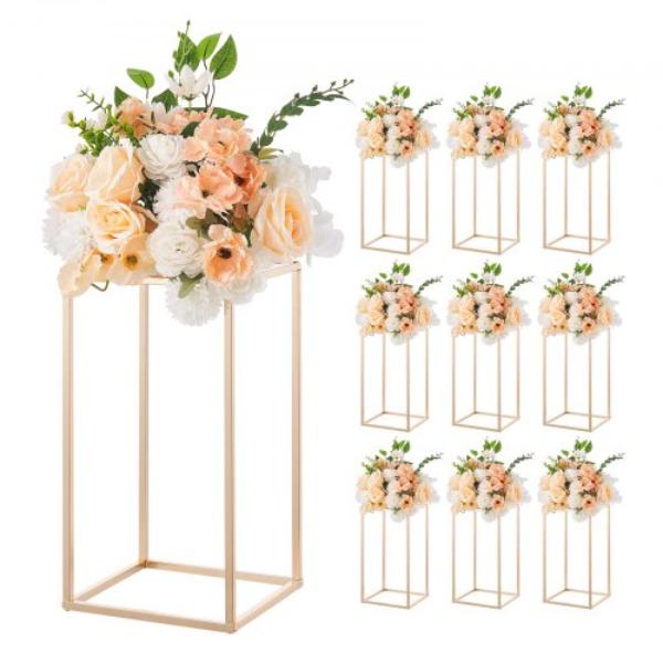 Wedding Flower Stand - 15.75 in. Column Flower Stand - Gold Rectangular Floral Display Rack - Floral Stands with Acrylic Laminate - 10 Piece