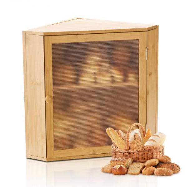 CWJLXZMZJXSCGRA5X001V0 Corner Bread Box - Double Layer Bamboo Bread Storage Container - Large - Natural