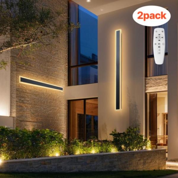 Outdoor Wall Lights - Modern Exterior Wall Sconce Light Fixtures 2700K-6000K IP65 Waterproof Dimmable Outside Wall Mount Lighting - Pack of 2