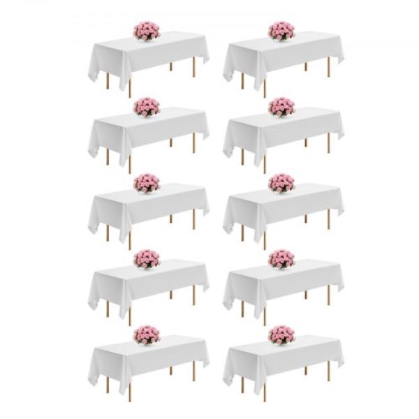 Picture of Vevor DLZB60102INC2UDEF001V0 60 x 102 in. White Tablecloths - Rectangle Tables - Reusable - Machine Washable - Wrinkle-Resistant - Polyester Fabric - Wedding - Party - Banquet - Pack of 10