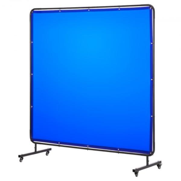 Welding Screen - 6 x 6 ft. - Blue - Flame-Resistant Vinyl - Safety Protection Screens with Lockable Swivel Wheels - 6-Level UV Protection