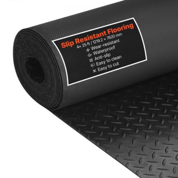 XJJZCKDDXJ42VDDB8001V0 Garage Floor Roll - 4 x 25 ft. - 3 mm Thickened Rubber Diamond Plate Floor Protector Mat - Black