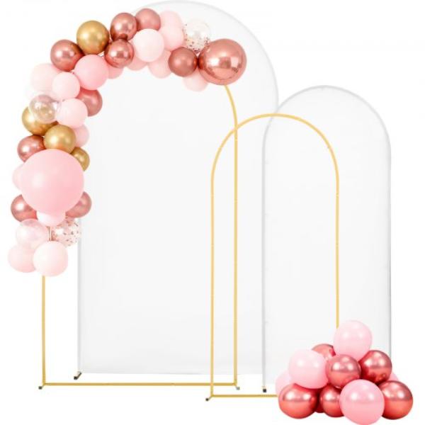 Arch Backdrop Stand - Gold Metal 7.2 & 6 ft. Stable Structure Easy Assembly for Wedding Birthday Party Celebration Ceremony Decoration - Set of 2