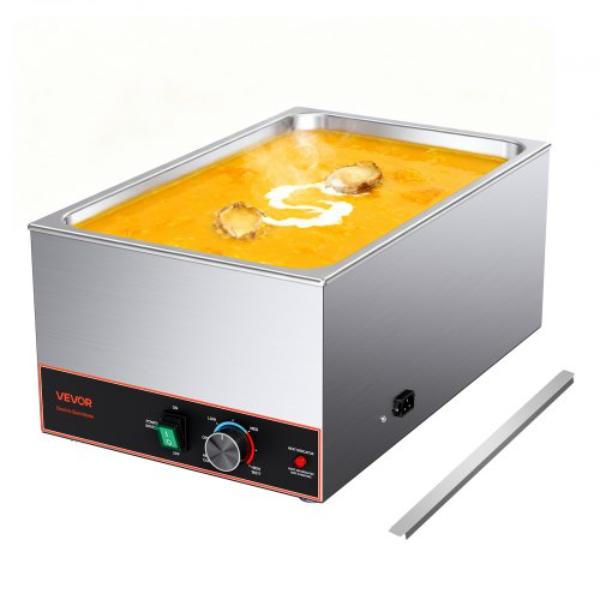 Picture of Vevor SYSPBWQQCCWNRYAV2001V1 Commercial Food Warmer - 1500W Electric Stainless Steel Steam Food Warmer - Fast Heating Countertop Buffet Bain Marie - Catering - Restaurants - Parties - Buffets