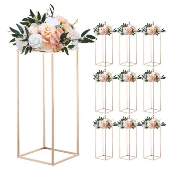 HLHJLFT10J60VMTKM001V0 Wedding Flower Stand - 23.62 in. - Gold Rectangular Floral Display Rack - Acrylic Laminate - Centerpiece Stands - 10 Piece