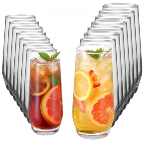Picture of Vevor QPYJBL167512CV8IO001V0 Drinking Glasses Set - Crystal Glass Cups - 18.26 oz Highball - 11.5 oz Cocktail Drinkware - Elegant Mixed Glassware Set - 16 Piece
