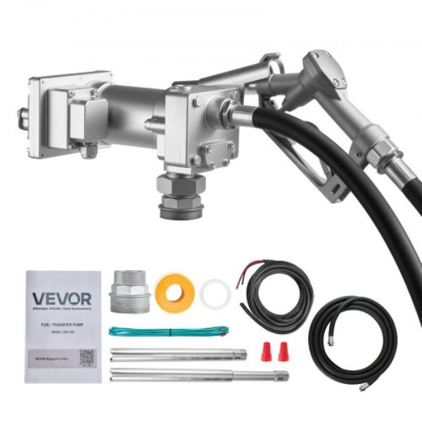 12V DC 15 GPM Cast Iron Diesel Transfer Pump Kit with Manual Shut-Off Nozzle - Discharge Hose - Overheat Protection - 0.33 HP Explosion-Proof