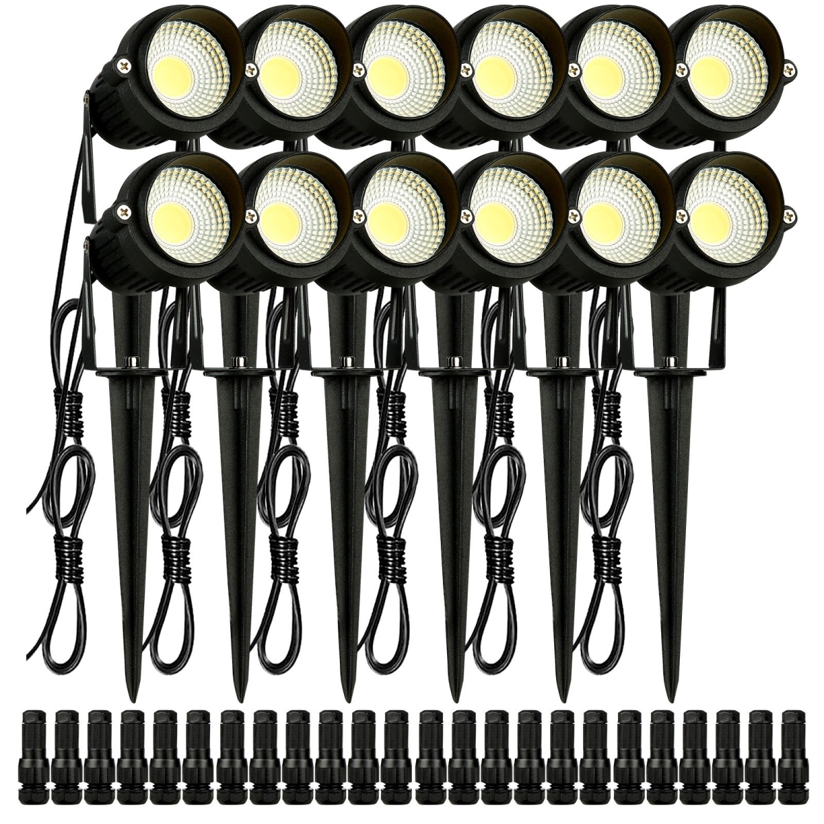 Landscape Lighting, 6W Low Voltage LED Landscape Lights - 12-24V - 450lm Warm White - 3000K - Pack of 12