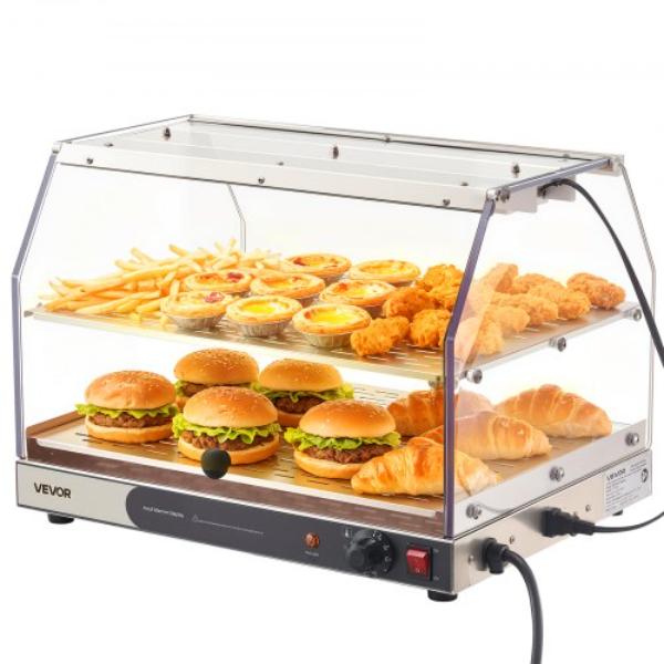 Picture of Vevor TMTYZSJYS21YMXTTU002V1 2-Tier Commercial Food Warmer Display - 450W Food Display Warmer with Light - 85 deg - 185 deg F Air Heating - 48 Liter for Hamburger - Pizza - Bread - Fried Chicken