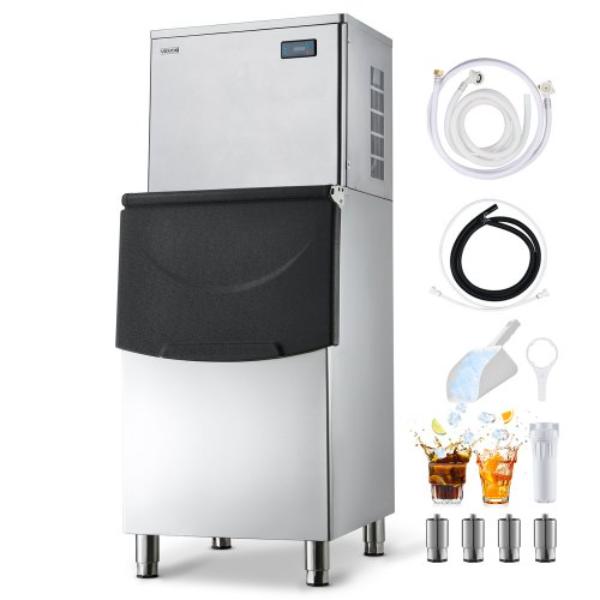 Picture of Vevor ZHSKU00000000000542 Commercial Ice Maker Machine - 450 lbs Ice-Making Machine - 250 lbs Stainless Steel Storage Bin - Auto Self-Cleaning for Bar Cafe Restaurant Business Commercial