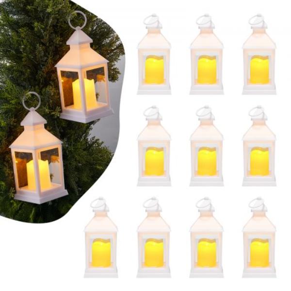 Decorative Candle Lantern - LED Electric Flameless Candle - Plastic LED Holder with Glass - Wall Hanging Indoor Porch Lanterns - White - 12 Piece