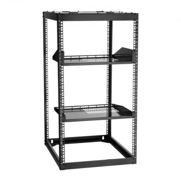 KFSJJHS20UW2U3MER001V0 20U Open Frame Network Rack - 23 in. - Wall Mounted or Floor Standing - Heavy Duty 4 Post - Vented Shelves & Mounting Hardware
