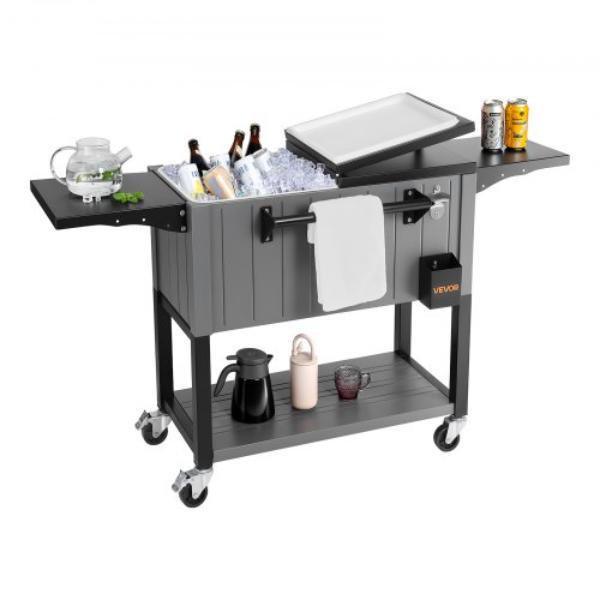 Picture of Vevor HWLQTCDZJHSHPA24Z001V0 80 qt. Rolling Ice Chest - Portable Patio Party Bar Drink Cooler Cart - Holds up to 50 Bottles & 110 Cans - Black & Gray
